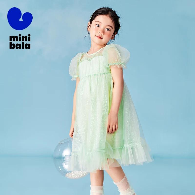 Robe trapèze Mini Bala pour filles, maille flottante, manches bouffantes, princesse haute audio, béb