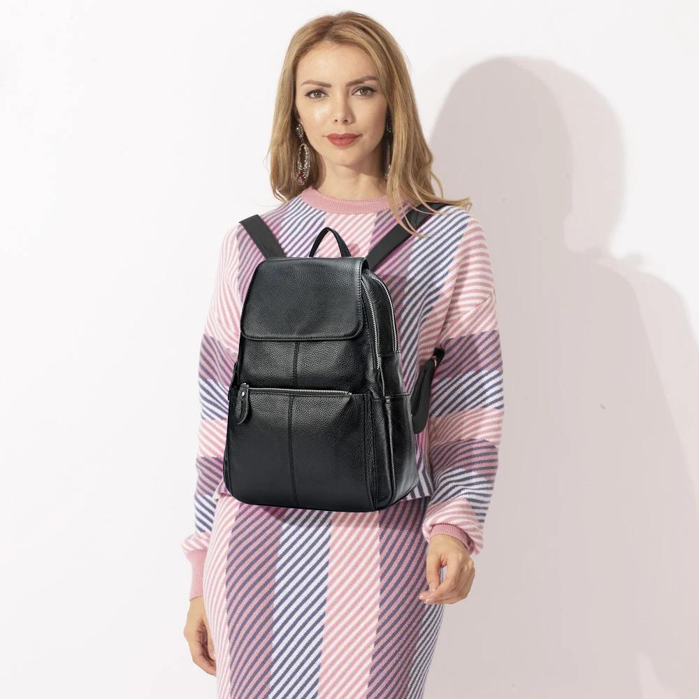Zency en cuir véritable femmes sac à dos de haute qualité grande capacité sac de voyage sac à dos ca