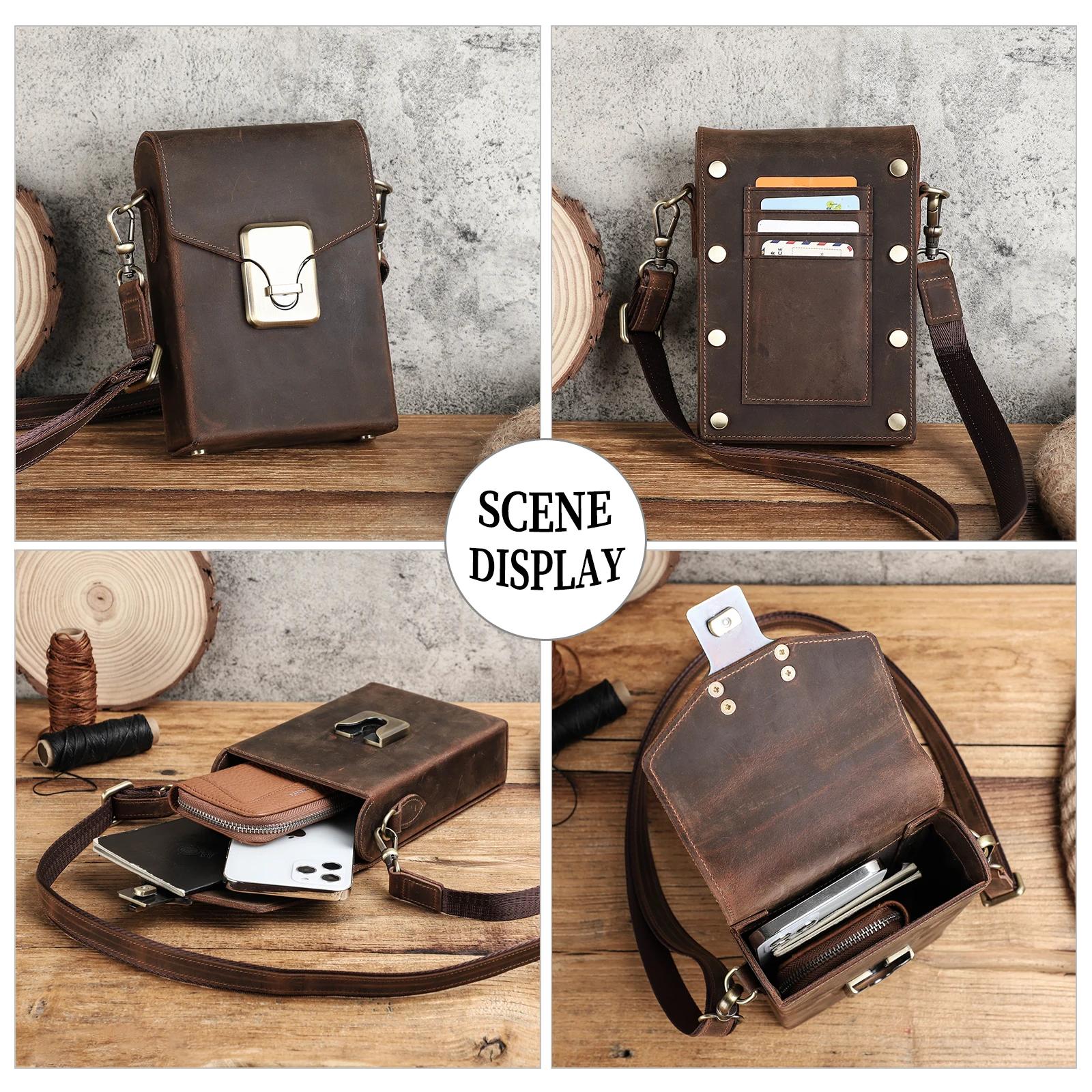 Fissuract's Name-Sac à Bandoulière en Cuir de Cheval pour Homme, Sacs à Main Décontractés avec Poudr