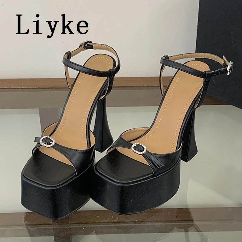Liyke – sandales à plateforme avec boucle en cristal pour femmes, chaussures à talons hauts blancs à