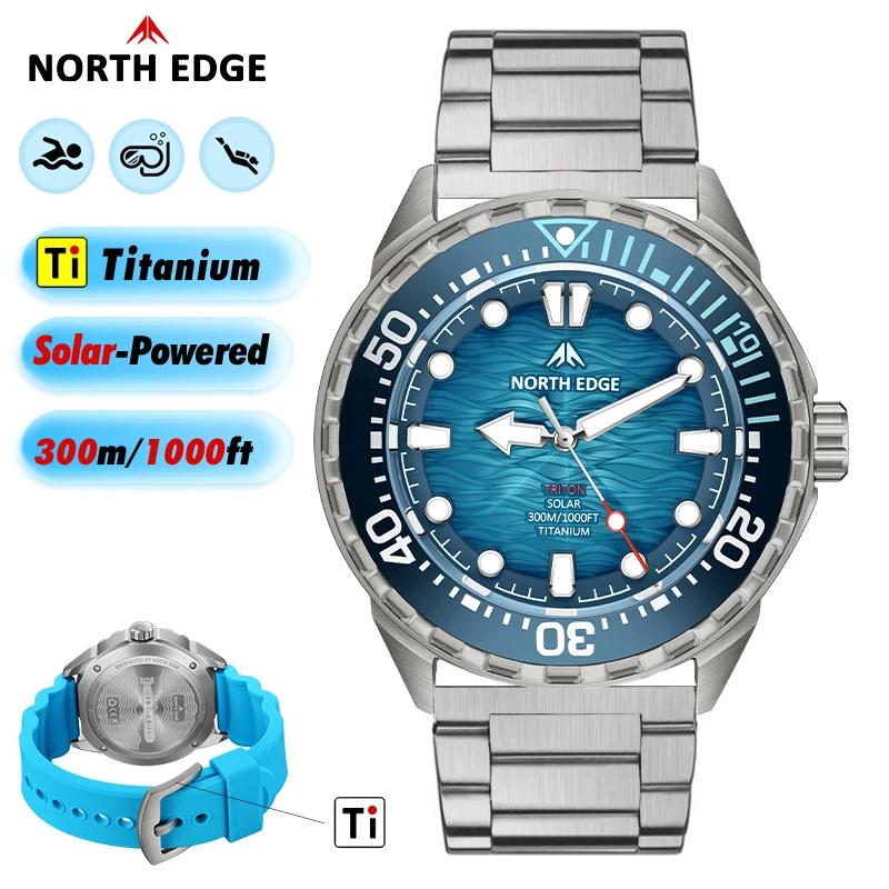 Montre de plongée solaire NORTH EDGE TRITON-TI en titane et acier inoxydable, montre à quartz de lux