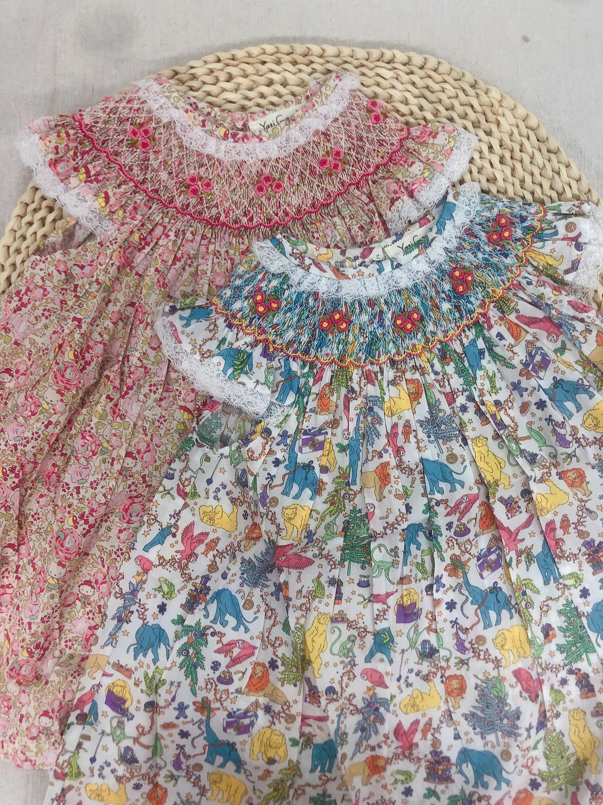 Robe smockée en pur coton pour filles, douce et respirante, brodée à la main, rétro, robe de princes