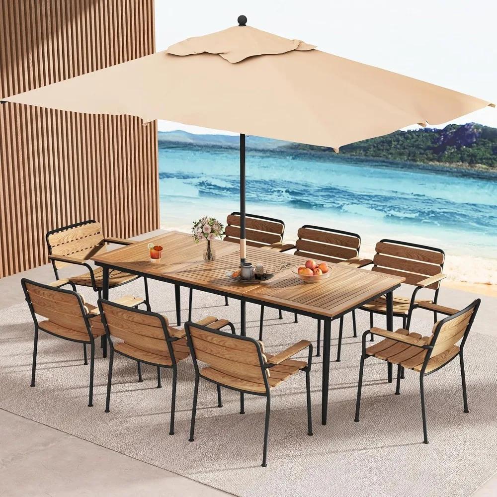 Table à manger d'extérieur pour table de patio en bois d'acacia de 8, 79 pouces avec trou pour paras