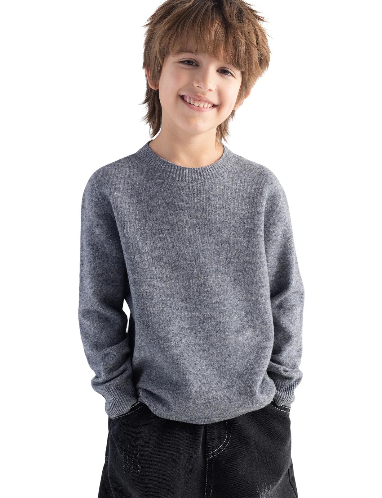 Pull en laine mérinos 100% pour garçons et filles, col rond, manches longues, sans couture, haut pou