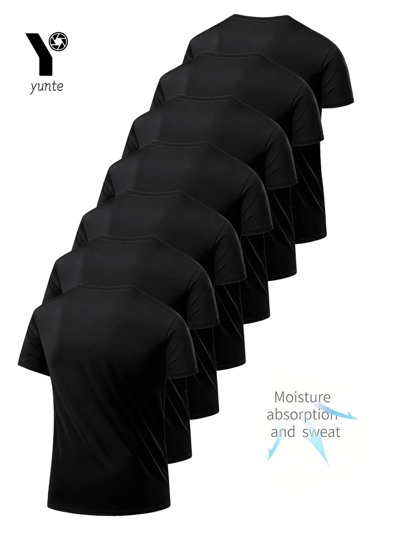 T-shirt col rond 7 pièces noir ultra-léger pour hommes, séchage rapide, respirant, absorbant la sueu