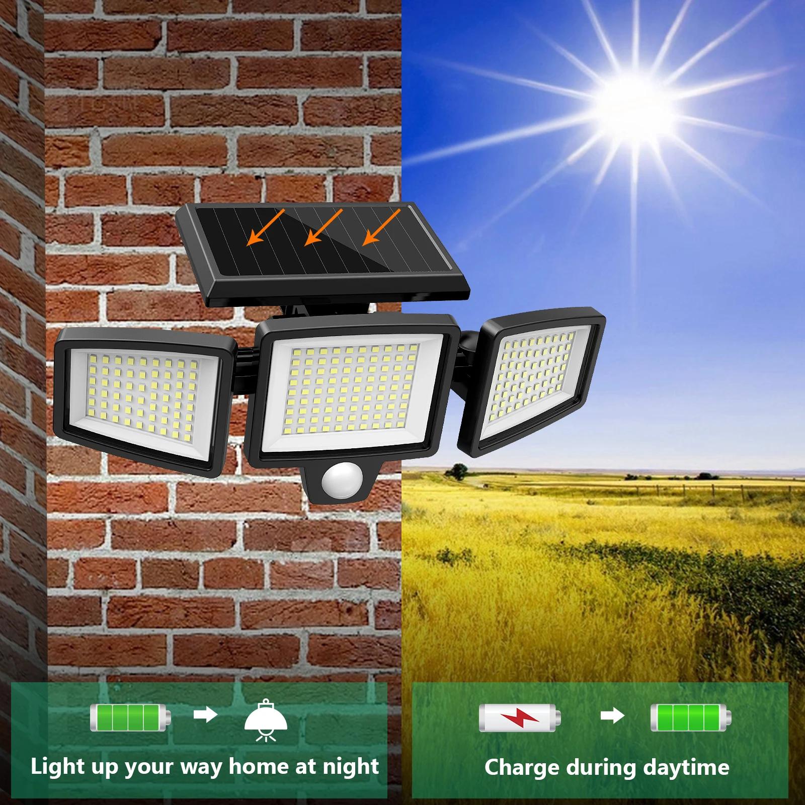 (Paquet 1/2/3) Lumière extérieure solaire à 3 têtes, lumière de sécurité avec détecteur de mouvement
