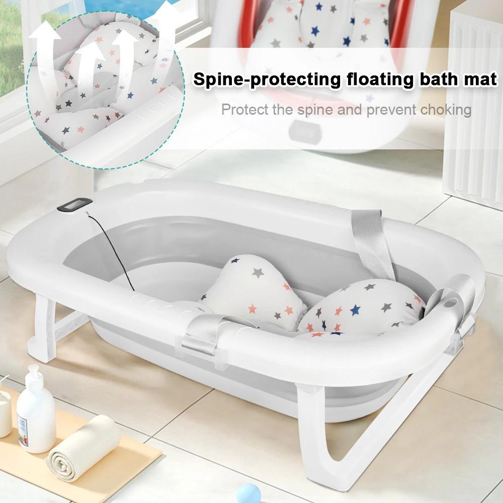 Baignoire bébé pliable avec thermomètre intégré - Coussin de bain confortable cadeau naissance