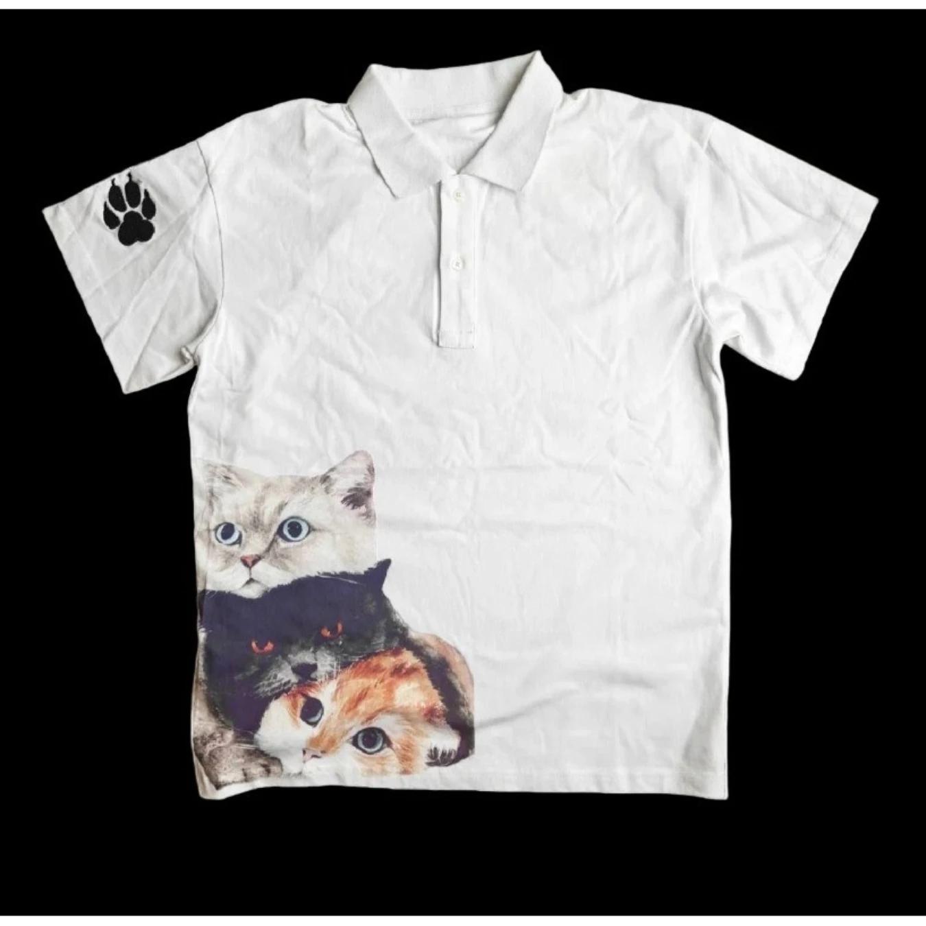 Y2K – chemise surdimensionnée à revers avec motif de patte de chat, avec imprimé rétro, chat mignon,