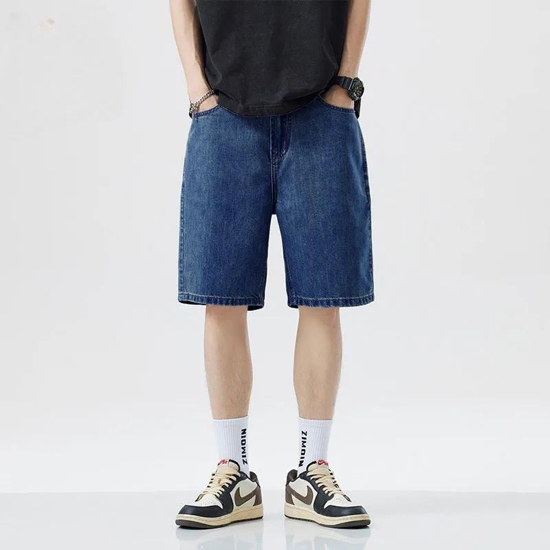 2025 nouveau Style coréen Vintage hommes jean été ample mâle jambe large genou longueur Shorts nouve