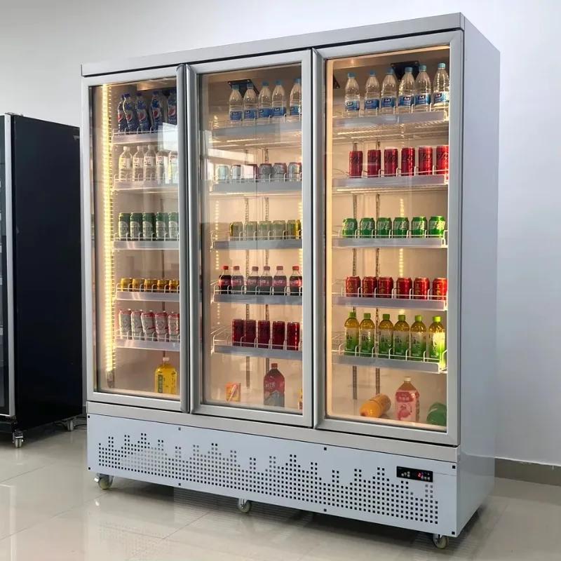 Réfrigérateur commercial à trois portes vitrées, refroidissement par air, 1600L, pour boissons, sur