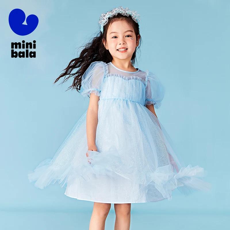 Robe trapèze Mini Bala pour filles, maille flottante, manches bouffantes, princesse haute audio, béb