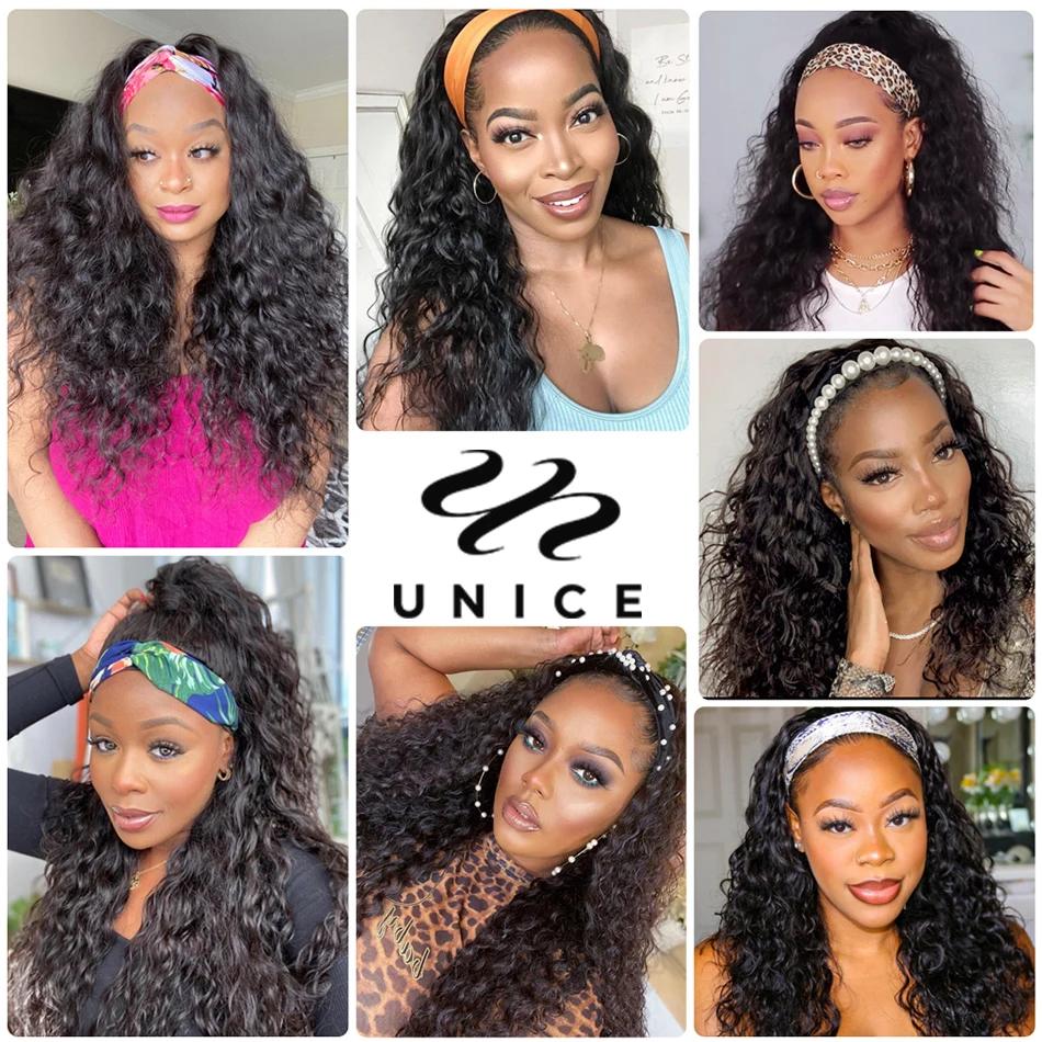 Perruque 100% cheveux naturels ondulés-UNice, prêt à porter, sans colle, avec écharpe