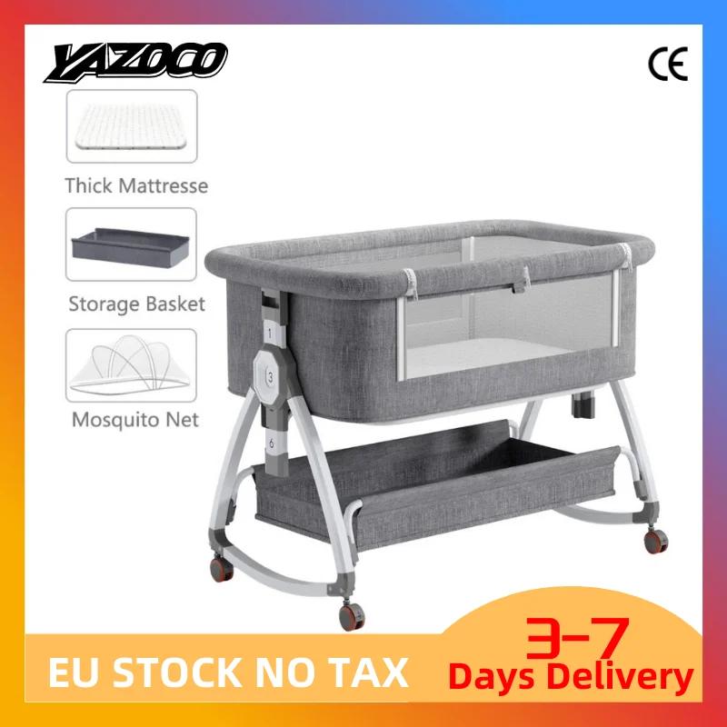 Lit bébé 3 en 1 Lit bébé portable Pliable Réglable en hauteur Roues rotatives Berceau à bascule avec