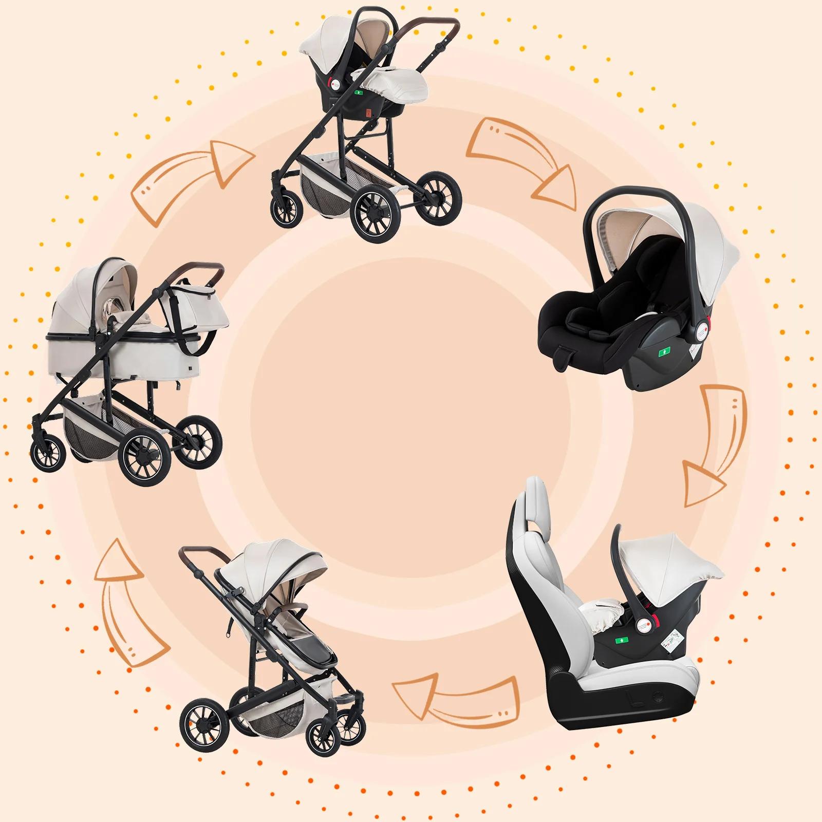 Poussette de luxe 3-en-1 avec siège auto pour nouveau-né, landau tout-terrain, poussette de voyage p