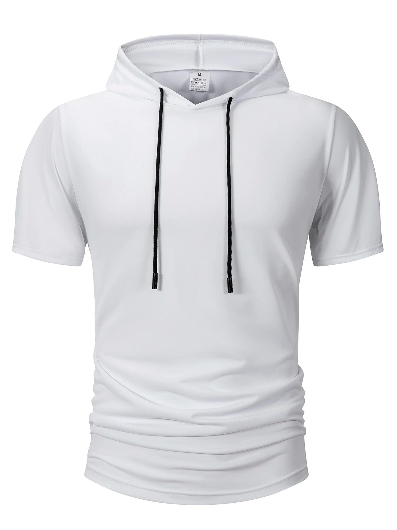 Sweat-shirt à capuche pour hommes, décontracté, manches courtes, ample, couleur unie, léger, Fitness