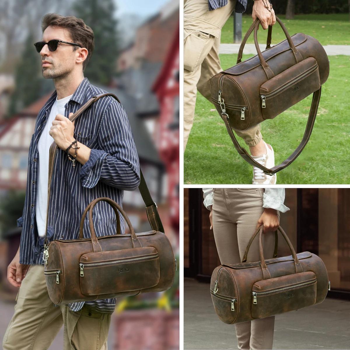 CONTACT'S-Sac à bagages fourre-tout en cuir véritable pour homme, sac de voyage pour homme, sac à ba