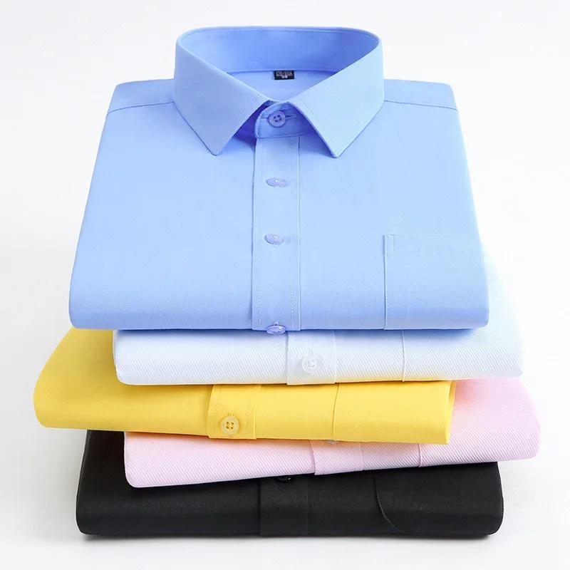 Chemise en coton pour hommes, sans fer, couleur unie, décontractée, sergé, mode, manches longues, bu
