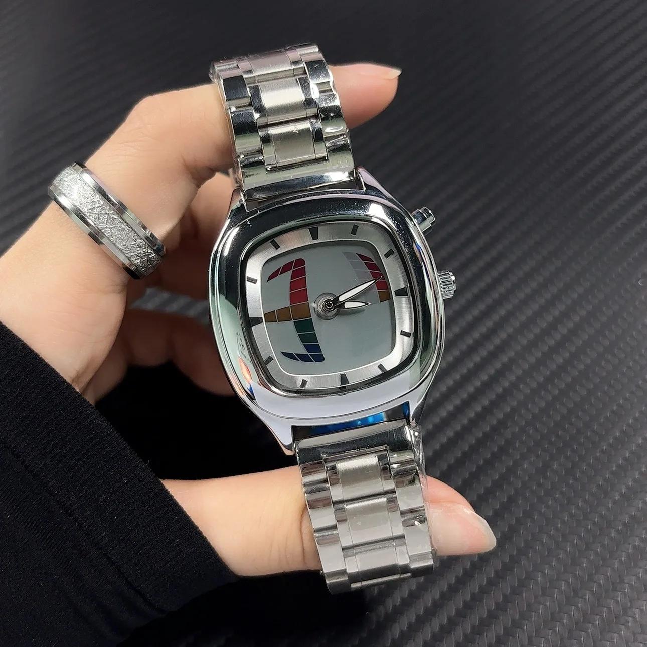Montre à Quartz rouge couleur carré Y2K pointeur numéro double affichage en acier personnaliser mont