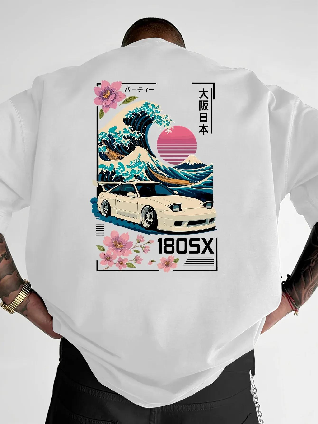T-shirt à manches courtes pour hommes, imprimé japonais Ukiyo-e JDM Car Culture Trend, vêtements de