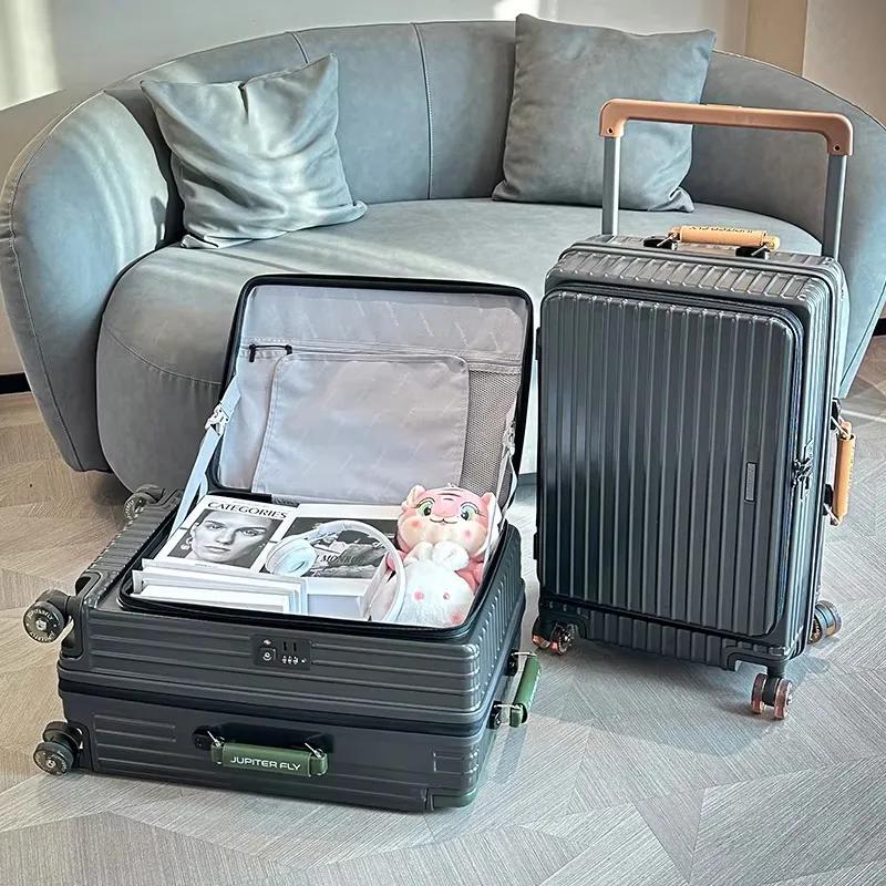 Valise à ouverture latérale, large, avec roulettes pivotantes, serrure TSA, bagage à roulettes en PC