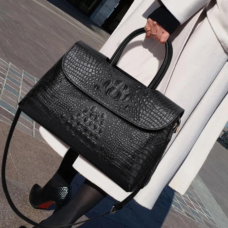 Nouveau sac à main haut de gamme pour femmes avec motif crocodile en peau de vache porte-documents d