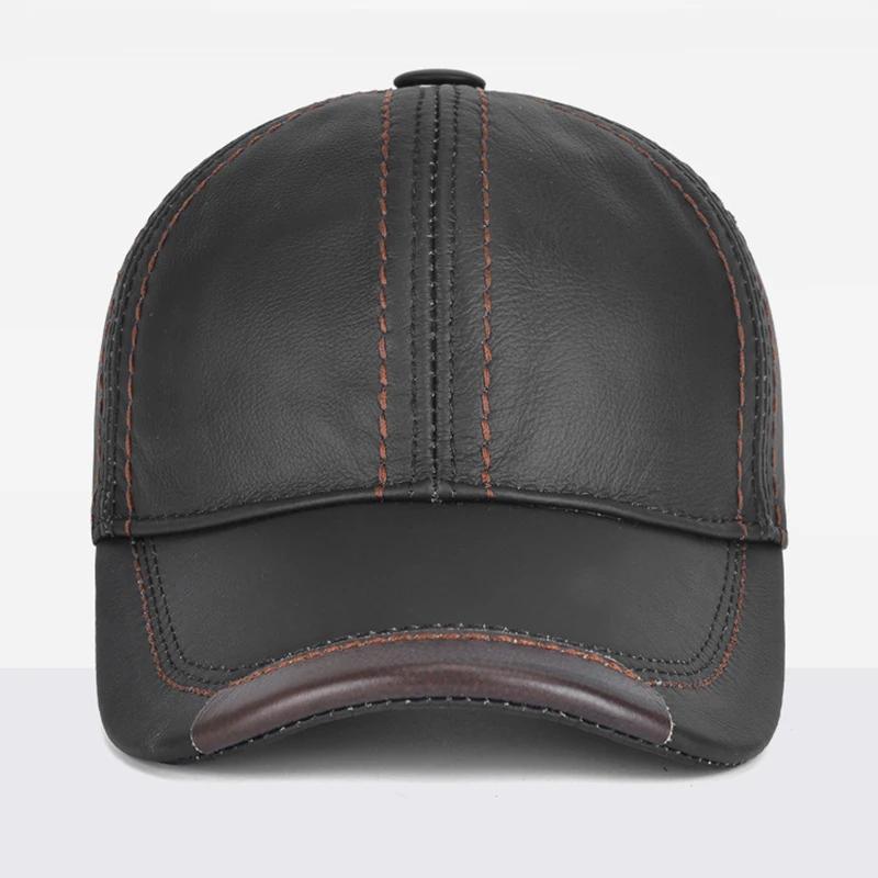 Hommes véritable cuir de vachette Earlap casquettes mâle automne hiver 100% véritable cuir de vache