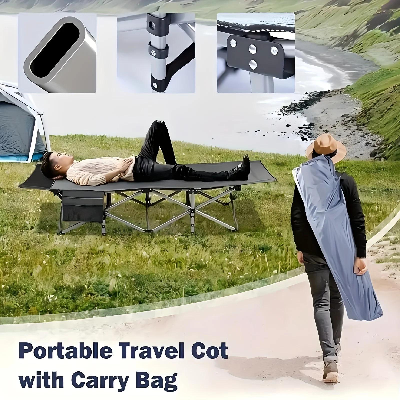 Grand lit d'extérieur sport pliant de 75 pouces, lit saumon avec matelas double face, lit d'invité p