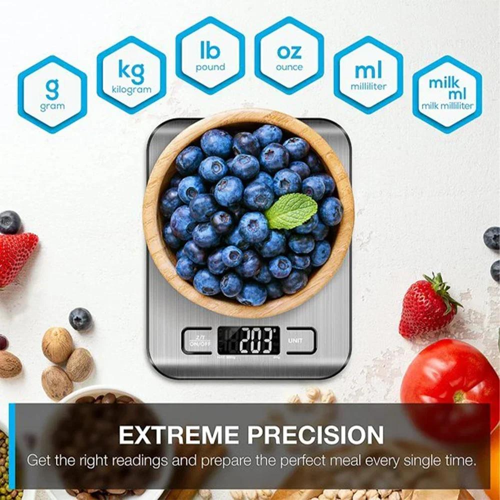 Balance de cuisine numérique 5kg/10kg, Balance alimentaire multifonction en acier inoxydable, affich