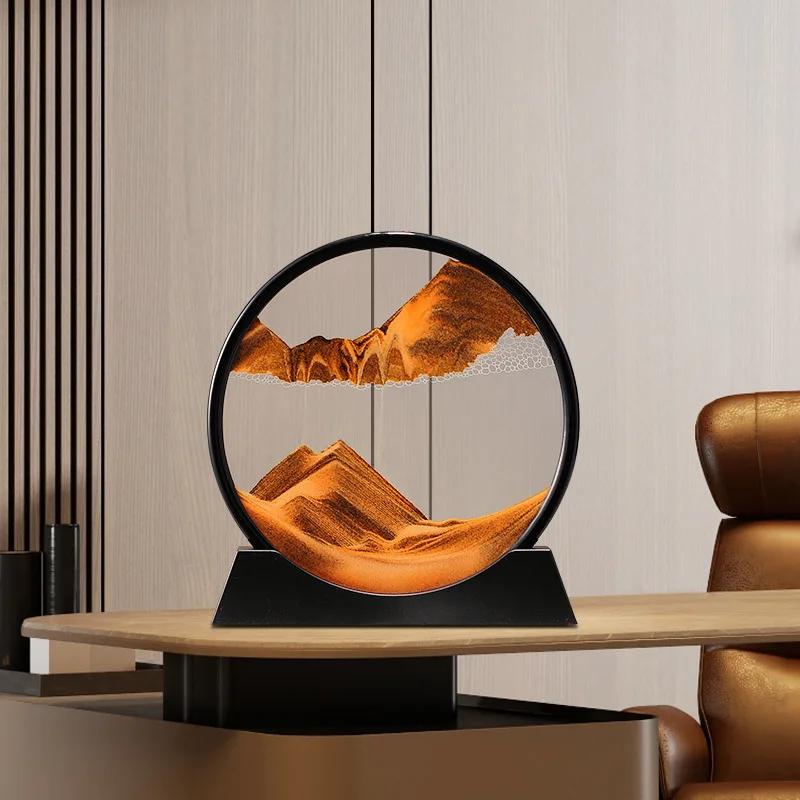 Tableau d'art de sable en mouvement 3D, artisanat de sable mouvant, verre rond, sablier liquide de m