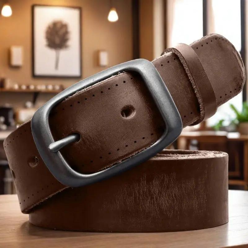 Ceinture homme de luxe modèle 2026, largeur 3,3 cm, en cuir véritable, style rétro décontracté. Peut