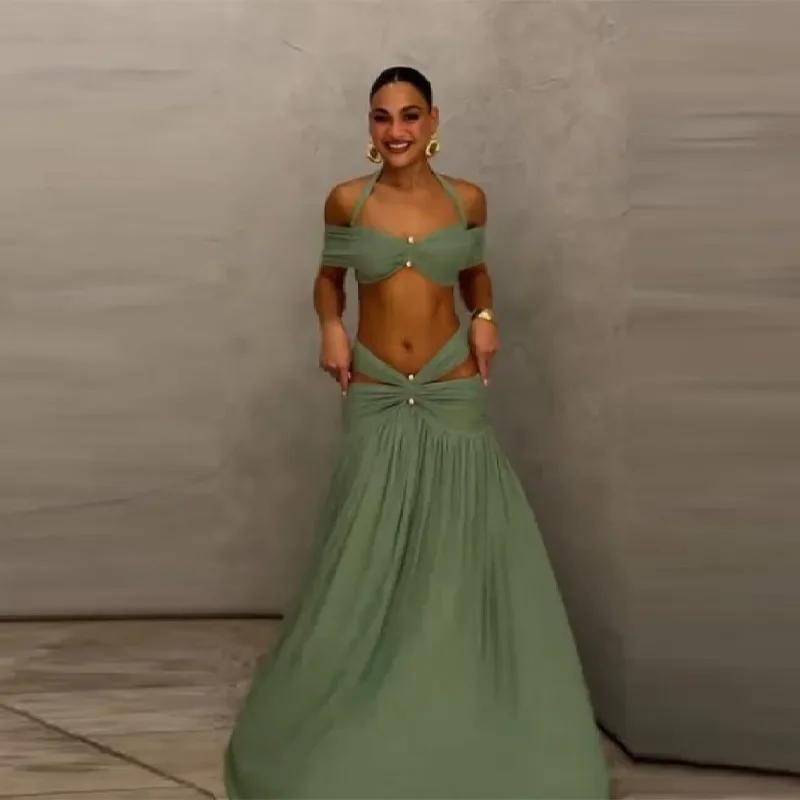 Ensemble deux pièces élégant à sequins floraux pour femme : haut court asymétrique à une épaule + mi