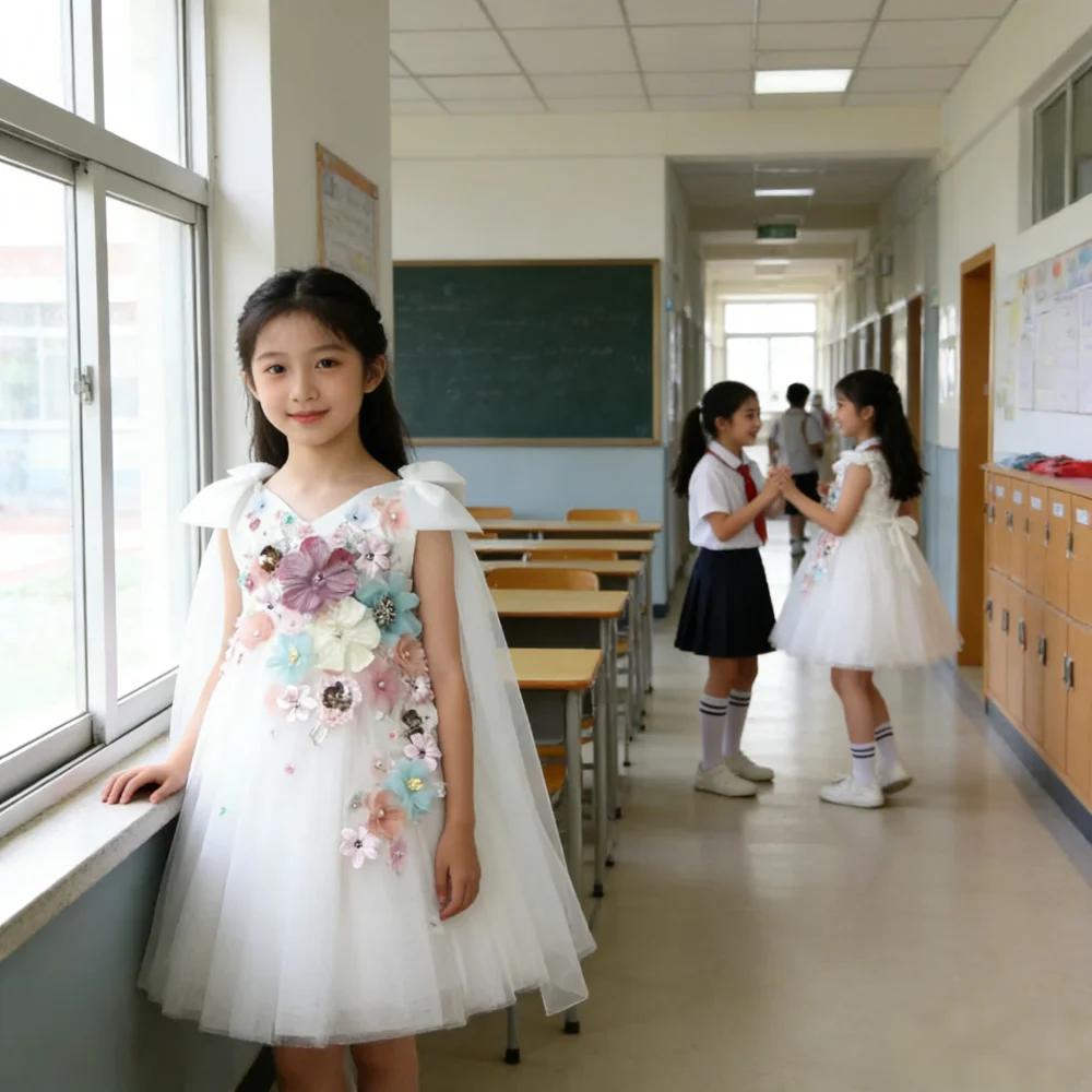 Robe de Princesse Élégante 2026 pour Filles, Robe de Cérémonie pour Enfants, Robe de Mariage, Robe d