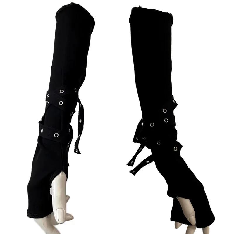 Mancommuniste gothiques noires unisexes, manchette de protection solaire, gants à demi-doigts Haraju