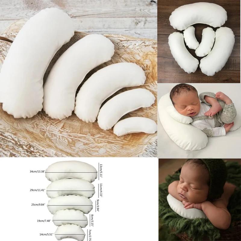 Kit 5 pièces accessoires photo nouveau-né - Oreillers haricots croissant remplissages panier pose bébé