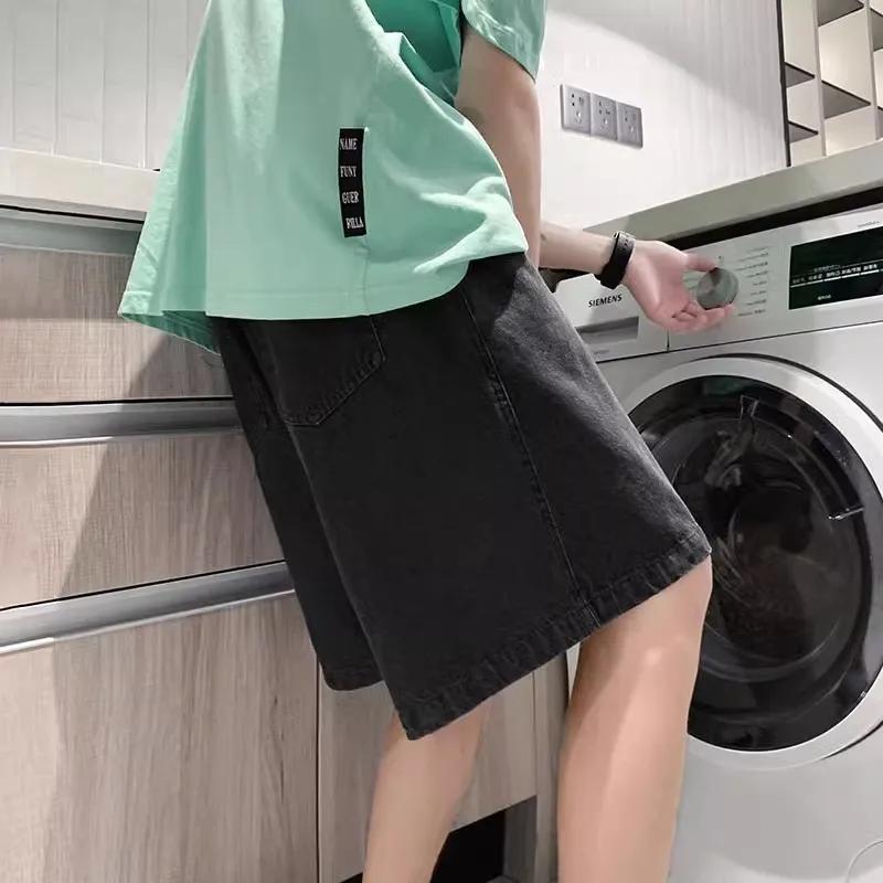 2025 nouveau Style coréen Vintage hommes jean été ample mâle jambe large genou longueur Shorts nouve
