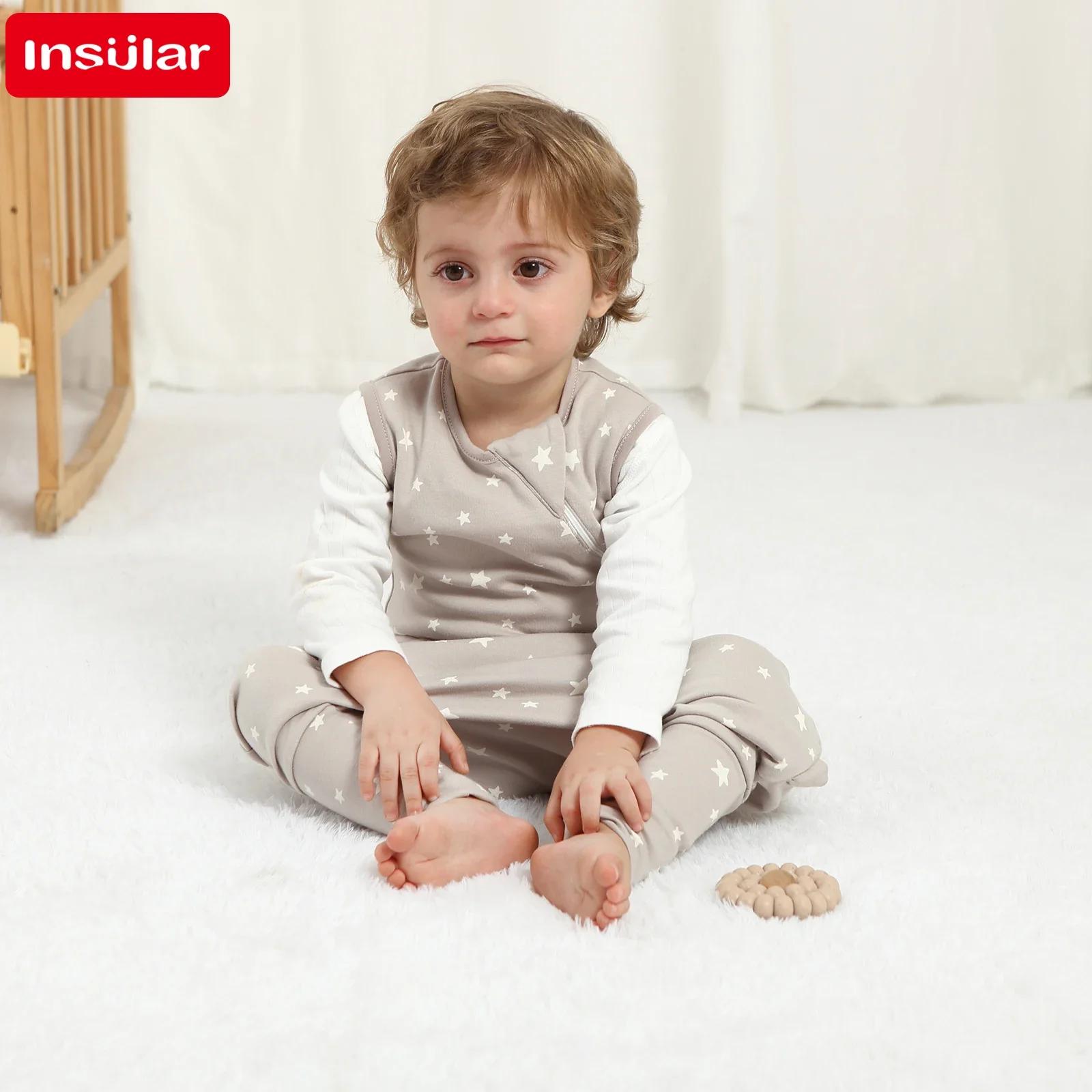 Sac de couchage bébé INSULAR 4 saisons sans manches - vêtement de maison doux avec fermeture éclair bidirectionnelle