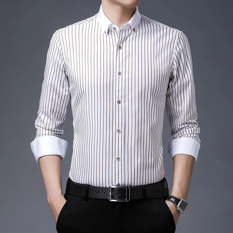 Chemise à manches longues en pur coton pour homme, coupe couvertes, haut de gamme, luxe léger, rayé
