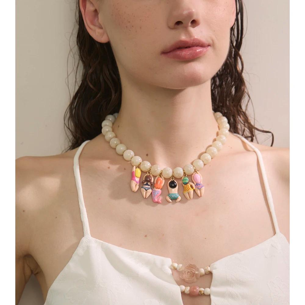 Yhpup élégant Unique bijoux faits à la main verre Imitation pierre perles chaîne résine Bikini poupé