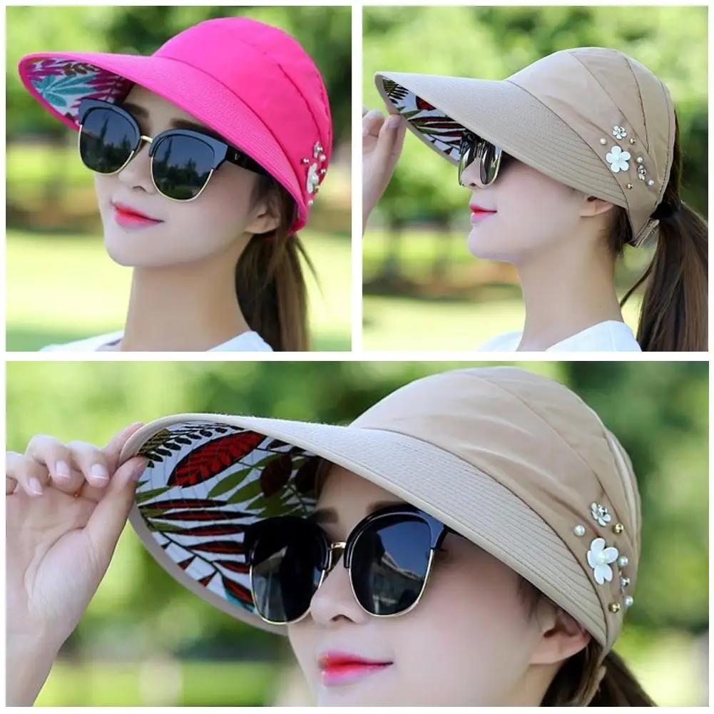 Chapeau de soleil pliable à large bord pour femmes, idéal pour les vacances d'été, anti-UV, visière