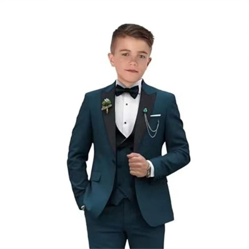 Costume de Cérémonie de Piano Vert Foncé pour Garçon, Fleur Trempée Formelle pour Spectacle sur Scèn