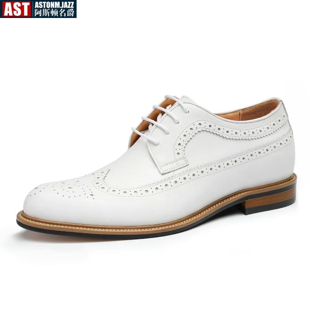 Chaussures habillées de luxe pour hommes en cuir véritable richelieu bout d'aile Oxford blanc à lace