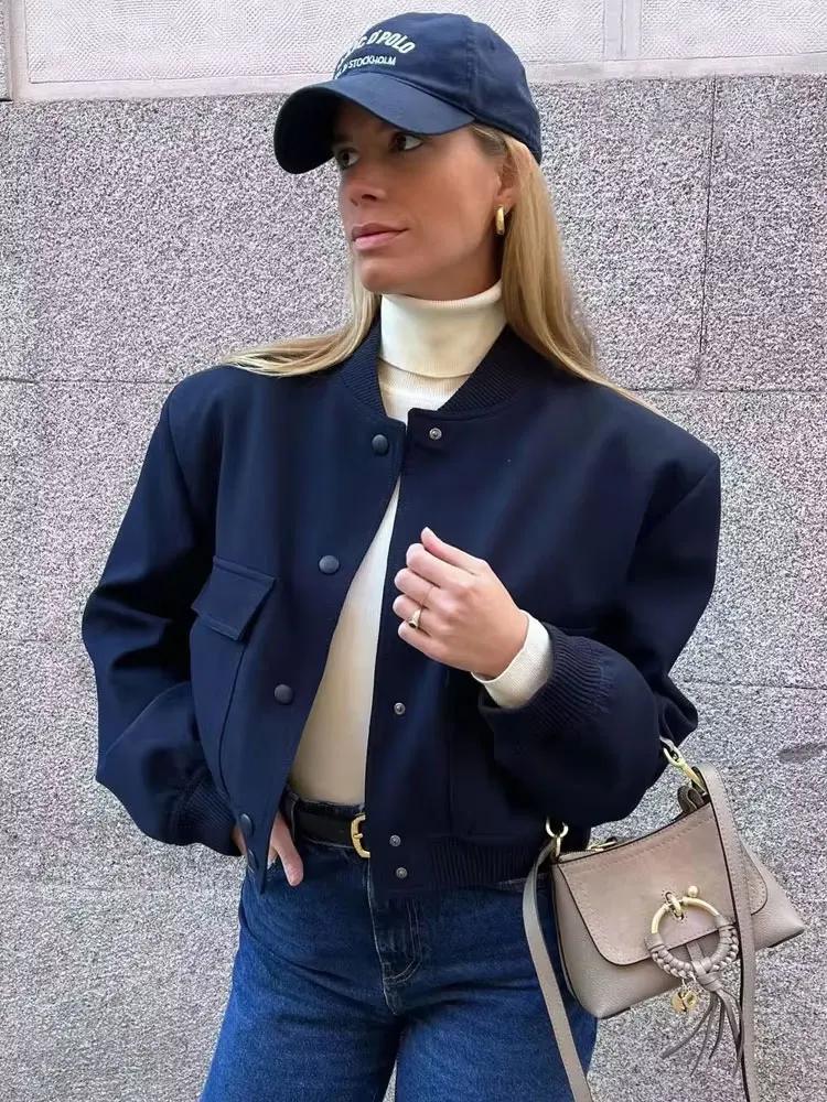 Femmes mode avec poches Bomber veste manteaux Vintage à manches longues bouton avant décontracté vêt