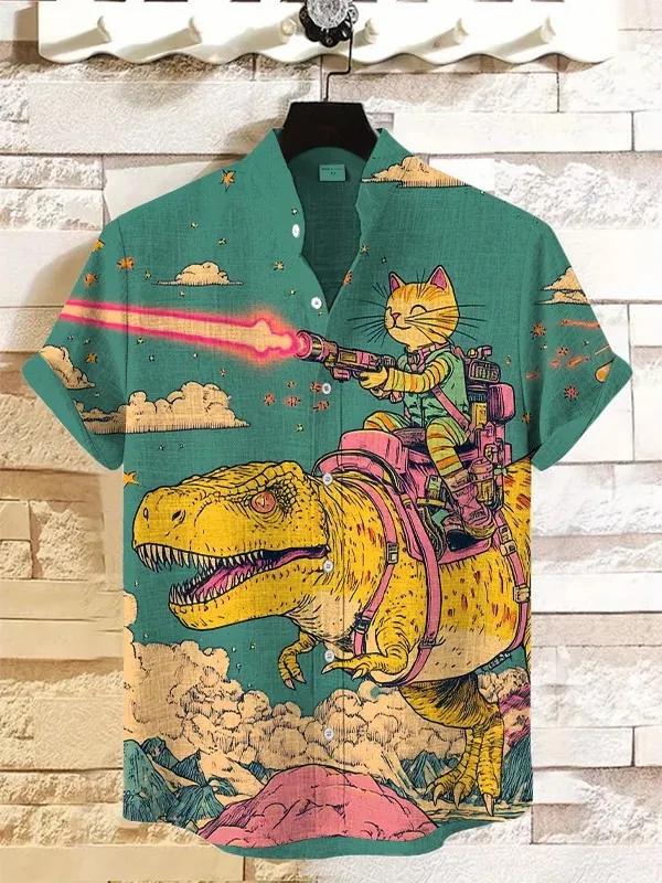 Chemises graphiques de chat pour hommes, chemise à manches courtes boutonnée à revers pour l'été, ha