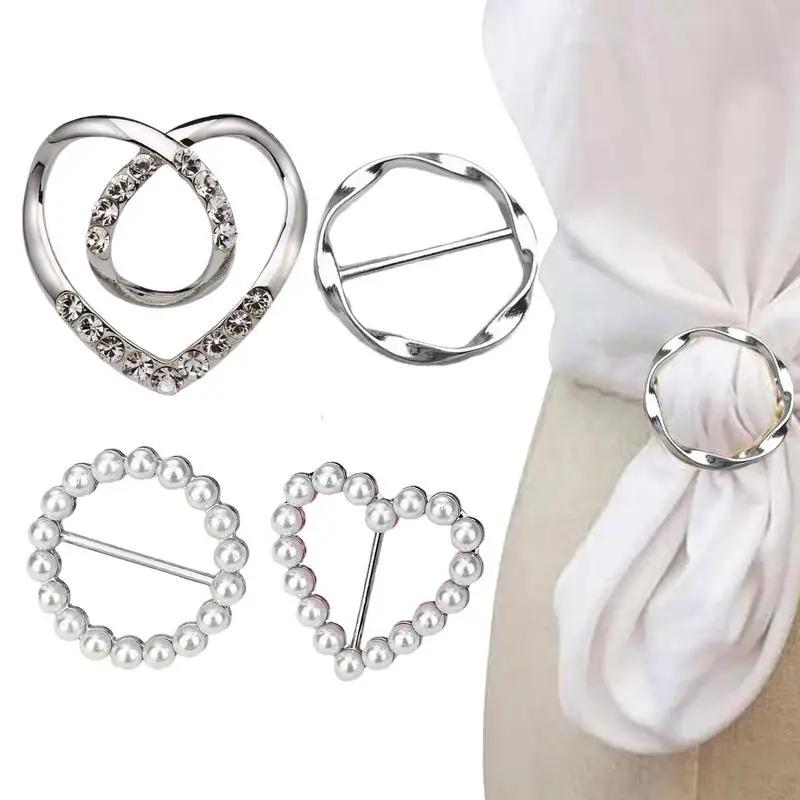 4 pièces anneau en métal taille bouton écharpe bouton mode coin ourlet taille noué broches femmes T-