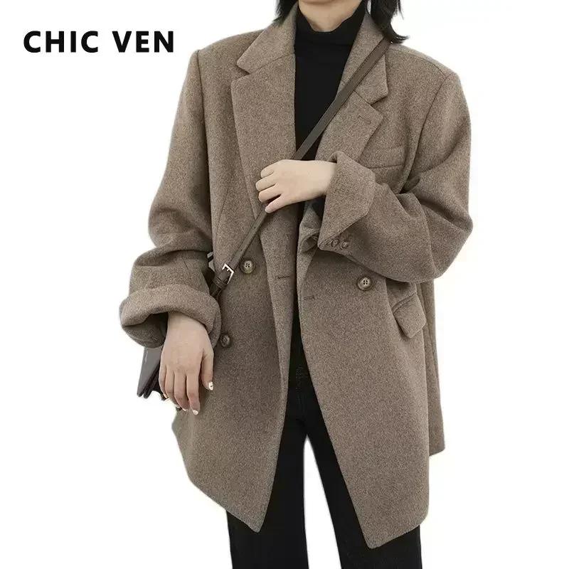 CHIC VEN femmes laine mélange manteau solide mi-long laine Blazer épais chaud Blouse femmes pardessu