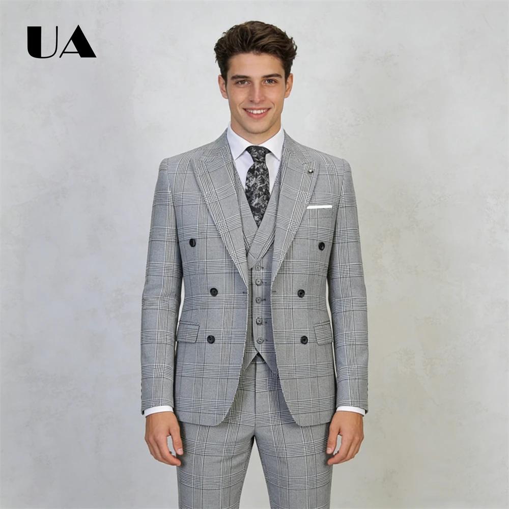 Ensemble de costume à carreaux d'affaires formel deux pièces veste pantalon XS-4XL dîner Banquet smo
