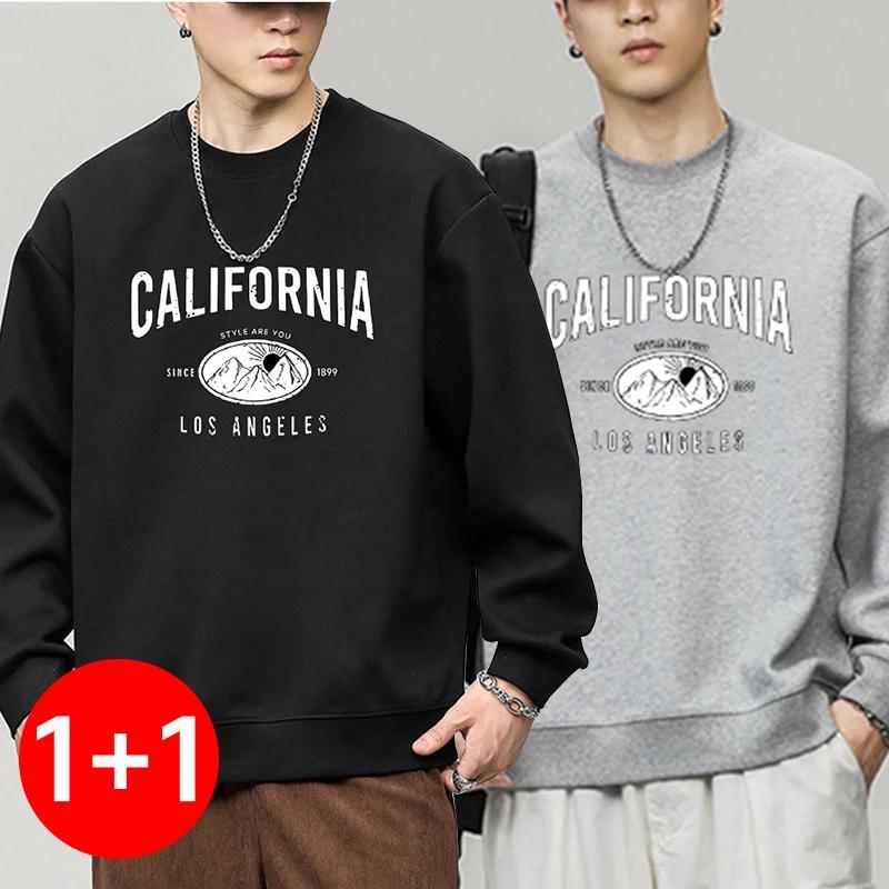 Sweat-shirt à manches longues pour hommes, ensemble 1 + 2 pièces, tendance, avec lettrage imprimé, é