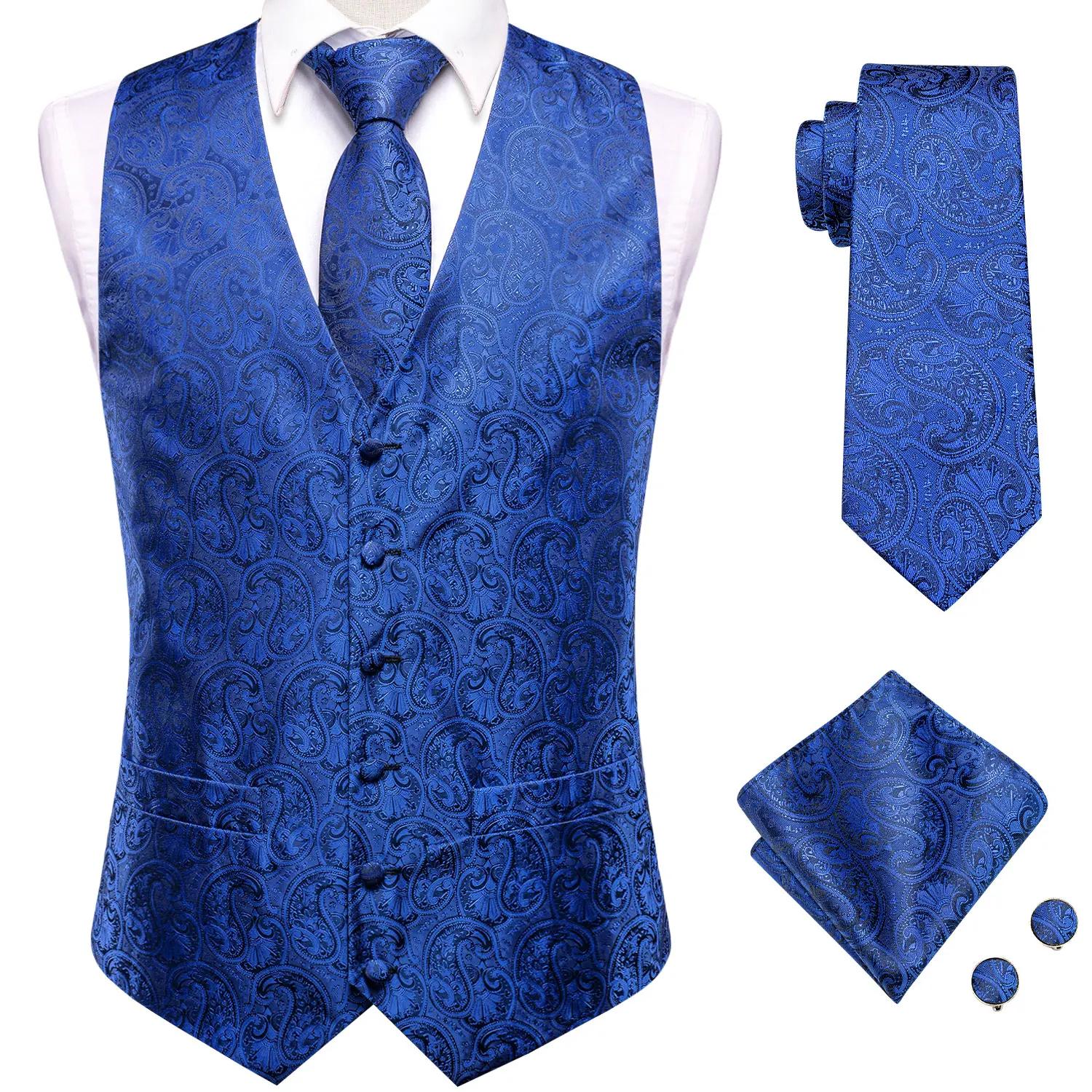 Ensemble Gilet et Cravate pour Homme Bleu Marine Royal, Veste sans Manches, Cravate, Pochette, Bouto