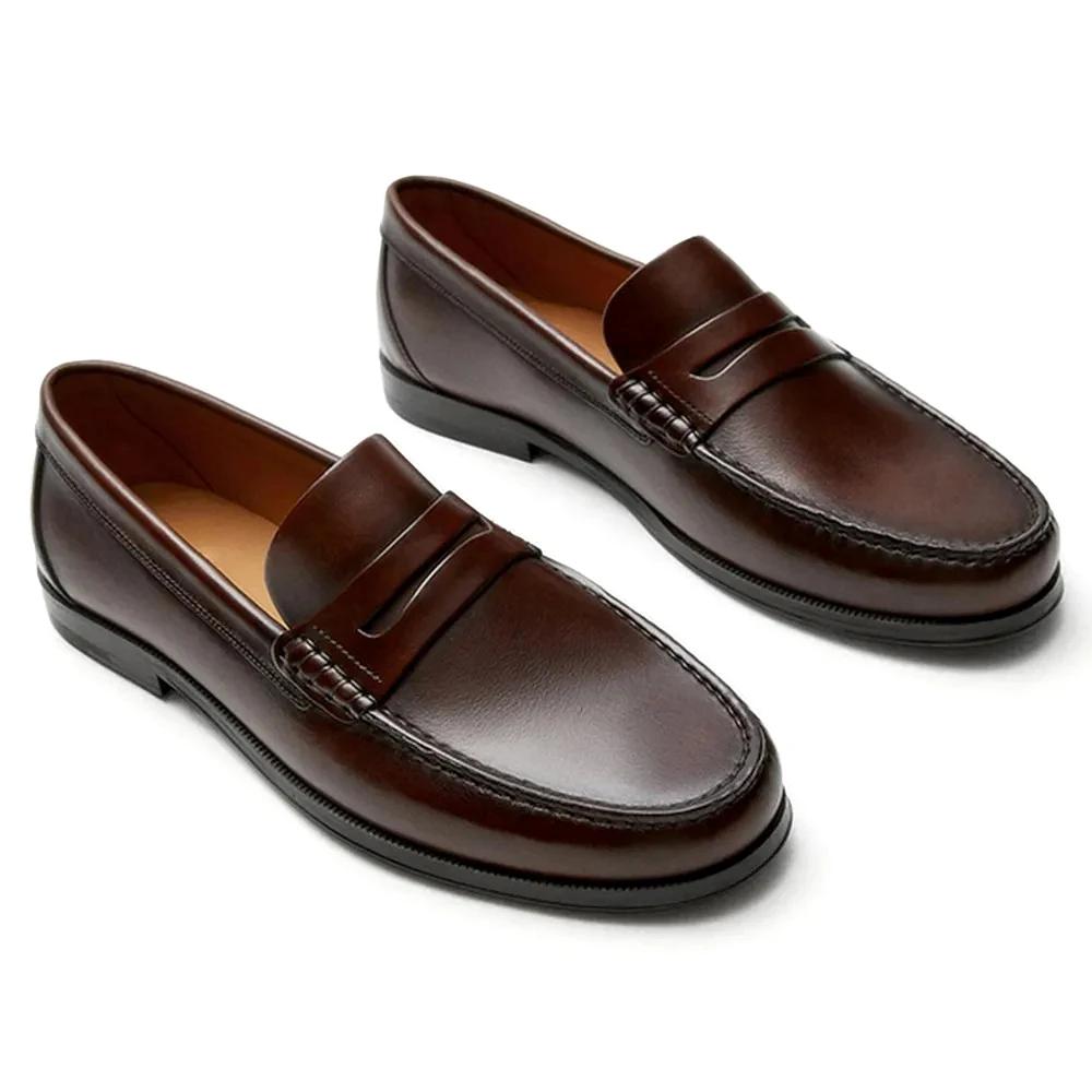 Mocassins à enfiler en cuir véritable pour hommes, couche supérieure Vintage, mocassins respirants,