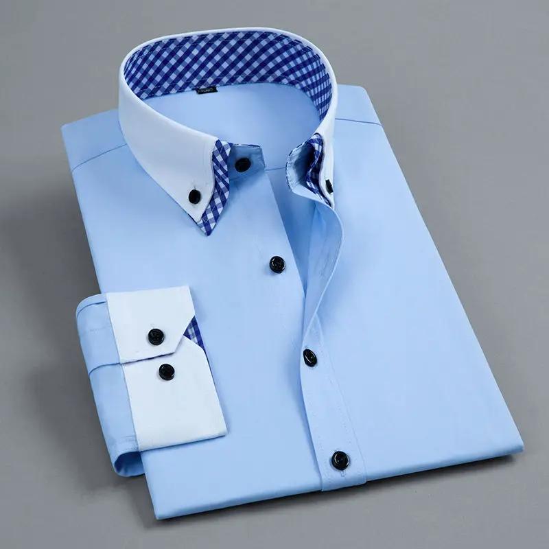 Chemise habillée à manches longues pour hommes Non fer Double couche affaires formelle coupe réguliè